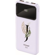 Linkage 10000 Mah Tropikal J Harfi Baskılı Beyaz 22,5 W Hızlı Şarj Özellikli LCD Ekranlı Powerbank