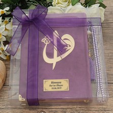 İkranur Hediyelik Kadife Kur'an-I Kerim, Inci Tesbih, Asetat Kutulu (25×18) Mevlid Paketi