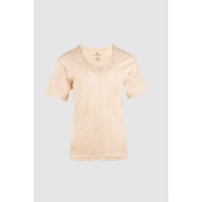 Ceylanoğlu 3'lü Bayan Ribana Güpürlü Yarım Kol FANILA-205 Ten