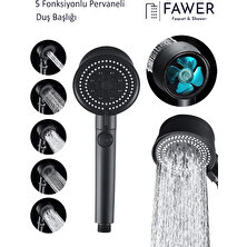 FAWER Faucet & Shower Siyah Turbo 5 Fonksiyonlu Pervaneli Duş Başlığı El Duşu