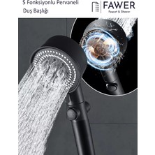 FAWER Faucet & Shower Siyah Turbo 5 Fonksiyonlu Pervaneli Duş Başlığı El Duşu