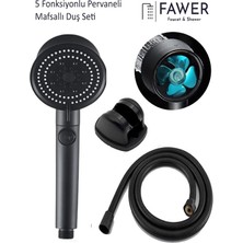 FAWER Faucet & Shower Siyah Turbo 5 Fonksiyonlu Pervaneli Mafsallı Duş Seti Duş Başlığı