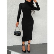 Moda Esintileri Kadın Uzun Kollu Balıkçı Yaka Triko Elbise