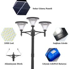 Forlife 3x100W Güneş Enerjili Solar Bahçe Armatür 300CM Direkli