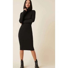 Moda Esintileri Kadın Uzun Kollu Balıkçı Yaka Viskon Midi Boy Elbise