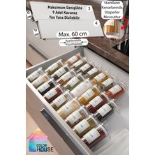 Color House Kavanoz Baharatlık Borosilikat (Cam) 18 Adet ve 4 Baharatlık Düzenleyici Pleksi Stant 30-13 Stoplu