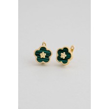 So CHIC Malahit Çiçeği 18 Ayar Sarı Altın Kaplama Gümüş Küpe
