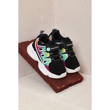 Tonny Black Çocuk Unisex Siyah Lila Tonny Black Rahat Kalıp Işıklı Cırtlı Ayakkabı