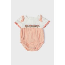Layette Bg Store Kız Bebek Somon Tulum Kısa Kol Bisiklet Yaka Grafik Desenli Rahat Tasarım