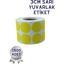 Netsan Etiket 3cm Yuvarlak Etiket 1.500 Adet | Sarı Renkli Yapışkanlı Yuvarlak Etiket