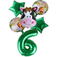 Rönesans Parti Yeşil Rakam Yıldız Inek Hayvan Folyo Balon Seti Yaş 6