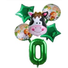 Rönesans Parti Yeşil Rakam Yıldız Inek Hayvan Folyo Balon Seti Yaş 0