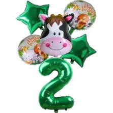 Rönesans Parti Yeşil Rakam Yıldız Inek Hayvan Folyo Balon Seti Yaş 2