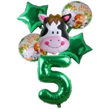 Rönesans Parti Yeşil Rakam Yıldız Inek Hayvan Folyo Balon Seti Yaş 5