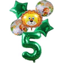Rönesans Parti Yeşil Rakam Yıldız Aslan Hayvan Folyo Balon Seti Yaş 5