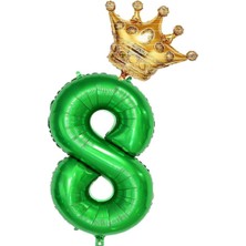 Rönesans Parti 8 Rakam Koyu Yeşil Rakam ve Kral Tacı Folyo Balon Seti