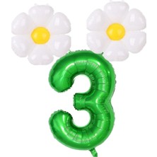 Rönesans Parti 3 Rakam Koyu Yeşil Rakam ve Papatya  Folyo Balon Seti