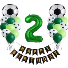Rönesans Parti 2 Yaş Futbol Temalı Yeşil Rakamlı Happy Bırthday Yazılı Doğum Günü Seti