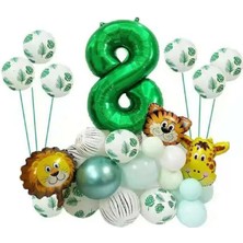 Rönesans Parti Safari Temalı Yeşil Rakamlı Folyo Balon Seti Yaş 8