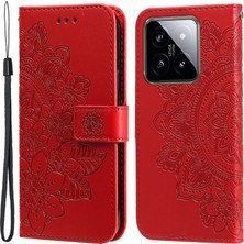 4U Sky Xiaomi Için 14 Case Anti-Fall Cüzdanı Telefon Kasası Pu Deri Folyo Flip Kapak Kırmızısı (Yurt Dışından)