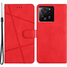 4U Sky Xiaomi 13T/13T Pro/redmi K60 Ultra Manyetik Kılıf Baskılı Çizgiler Cüzdan Telefon Kapak-Kırmızı (Yurt Dışından)