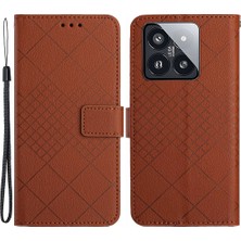 4U Sky Xiaomi 14 Pro Case Pu Deri Deri Litchi Doku Cep Telefonu Kapağı Stand ve Cüzdan-Kahverengi (Yurt Dışından)