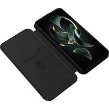 4U Sky Xiaomi Için Redmi K60 ULTRA/13T/13T Pro Karbon Fiber Doku Telefon Kılıfı Deri Stand Anti Dalgalı Kapak Kart Yuvası Black (Yurt Dışından)