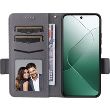 4U Sky Xiaomi Için 14 Case Litchi Dokusu Constrion Pu Deri Deri Akıllı Telefon Kapağı Strap-Grey (Yurt Dışından)