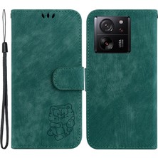 4U Sky Xiaomi Redmi K60 ULTRA/13T/13T Pro Case Lovely Tiger Dracrint Cep Telefonu Deri Kapak Yeşil (Yurt Dışından)