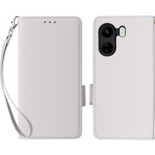 4U Sky Xiaomi Için Poco C65 4g/redmi 13C Kapak Pu Deri Cüzdan Cep Telefonu Kılıfı Strap-White (Yurt Dışından)