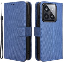 4U Sky Xiaomi Için 14 Case Diamond Doku Deri Kapak Cüzdan Stand-Blue (Yurt Dışından)