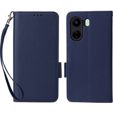 4U Sky Xiaomi Için Poco C65 4g/redmi 13C Kapak Pu Deri Cüzdan Cep Telefonu Kılıf Strap-Dark Mavi (Yurt Dışından)