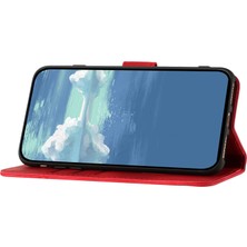 4U Sky Xiaomi 14 Pro Pu Deri Folio Flip Stant Kapağı Basılmış Desen-Kırmızı (Yurt Dışından)