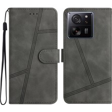 4U Sky Xiaomi Için Cilt Touch Kabuğu 13T/13T Pro/redmi K60 Ultra Cep Telefon Kılıfları Çizgileri Baskılı Deri Kapak Grey (Yurt Dışından)