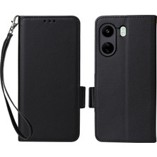 4U Sky Xiaomi Için Poco C65 4g/redmi 13C Kapak Pu Deri Cüzdan Cep Telefonu Kılıfı Strap-Black (Yurt Dışından)