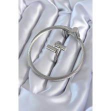 Stil Love 316L Çelik Gümüş Renk Sarmal Model Erkek Bileklik Yüzük Kombini