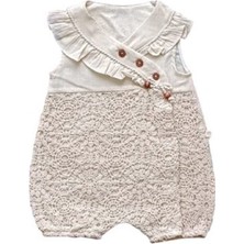 Mymio Baby 3940 Kız Bebek Düğmeli Boncuklu Güpür Detaylı Naturel Bej Barbatöz