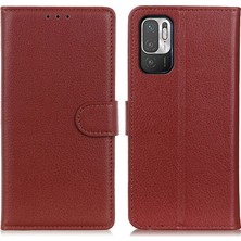 4U Sky Litchi Deri Deri Telefon Koruyucu Kabuk Kılıfı Cüzdanlı Xiaomi Redmi Için Stand 10 5g/poco M3 Pro 5g/4g-Brown (Yurt Dışından)