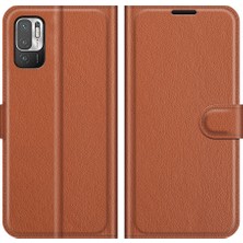 4U Sky Cüzdan Tasarım Folio Flip Litchi Doku Deri Telefon Kılıfı Xiaomi Redmi Stand 10 5g/poco M3 Pro 5g/4g-Brown (Yurt Dışından)