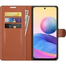 4U Sky Cüzdan Tasarım Folio Flip Litchi Doku Deri Telefon Kılıfı Xiaomi Redmi Stand 10 5g/poco M3 Pro 5g/4g-Brown (Yurt Dışından)