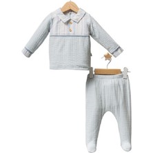 Tongs Baby 5195 Erkek Bebek Kapitone Jakar Mavi Müslin Zıbın Takım