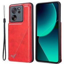 4U Sky Xiaomi 13T/13T Pro/redmi K60 Ultra Case Retro Kickstand Pu Deri+Tpu Telefon Kapak-Kırmızı (Yurt Dışından)