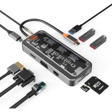 Allmi 10IN1 Type-C To Usb3.0 + Usb2.0 *2 + Type-C Pd + 3.5mm + HDMI + VGA + Sd + Tf + Ethernet Çoğalt