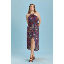 Los Banditos Asimetrik Kesim Halter Yaka Büyük Beden Elbise