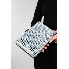 Luvi Gomeda Gümüş Kare Taşlı  Kadın Abiye Çanta