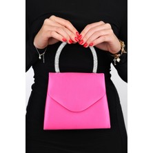 Luvi Monako Fuşya Saten Taşlı Kadın El Çantası