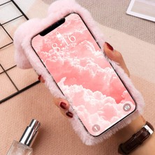 TahTicMer Apple iPhone 15 Uyumlu Kılıf Peluş Tüylü Swarovski Taşlı Tavşan Kulaklı Silikon Kapak Tpu