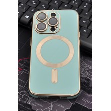 NOVKA Phone Accessories  iPhone 14 Pro Uyumlu Magsafe Özellikli Lens Korumalı Lazerli Renkli Kılıf Mint Yeşili