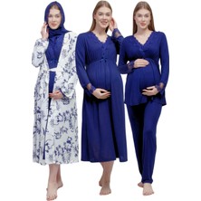 Effortt Lacivert Tesettürlü Hamile Lohusa Set