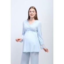 Effortt Mavi Hamile Lohusa Pijama Takımı
